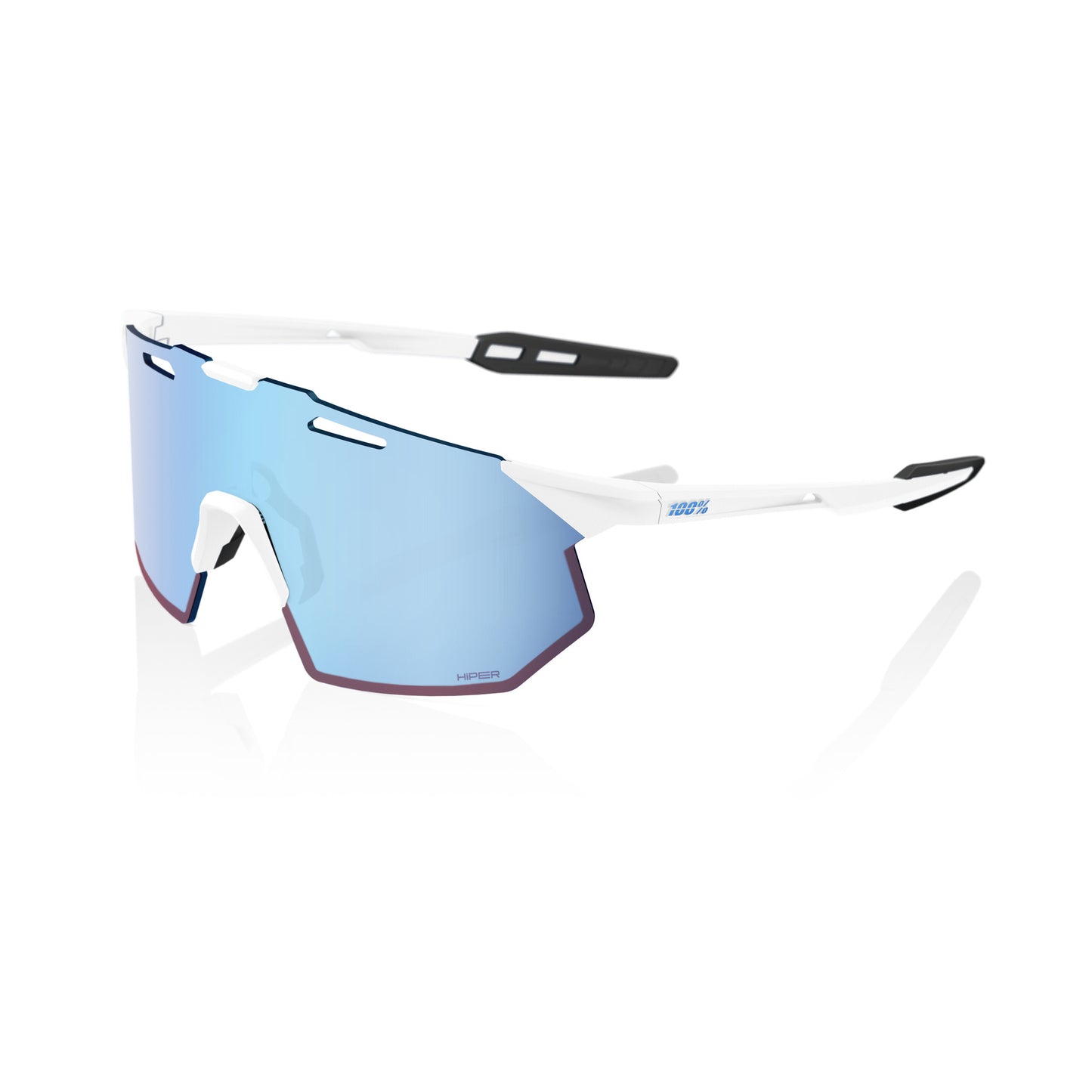 100% Hypercraft SQ Sunglasses - Soft Tac White - Hiper Blue Mirror Lens